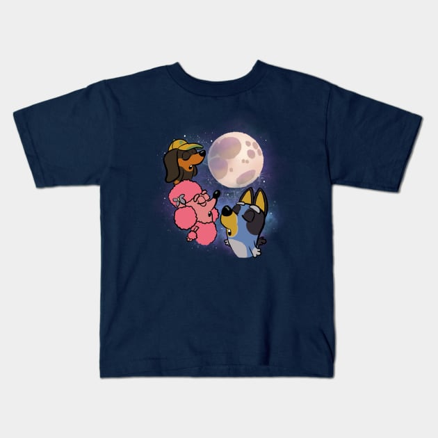 Three Wolf Moon Bluey parody Kids T-Shirt by AmyNewBlue